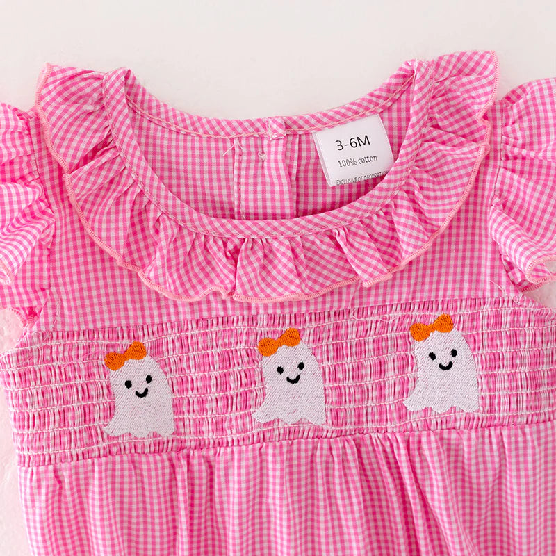 Pink Gingham Halloween Ghost Romper