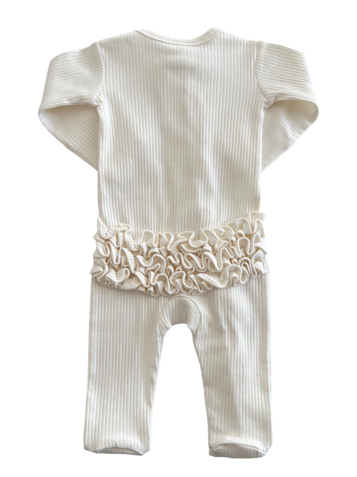 Ivory / Organic Ribbed Frill Zip Footie (Baby - Kids) back