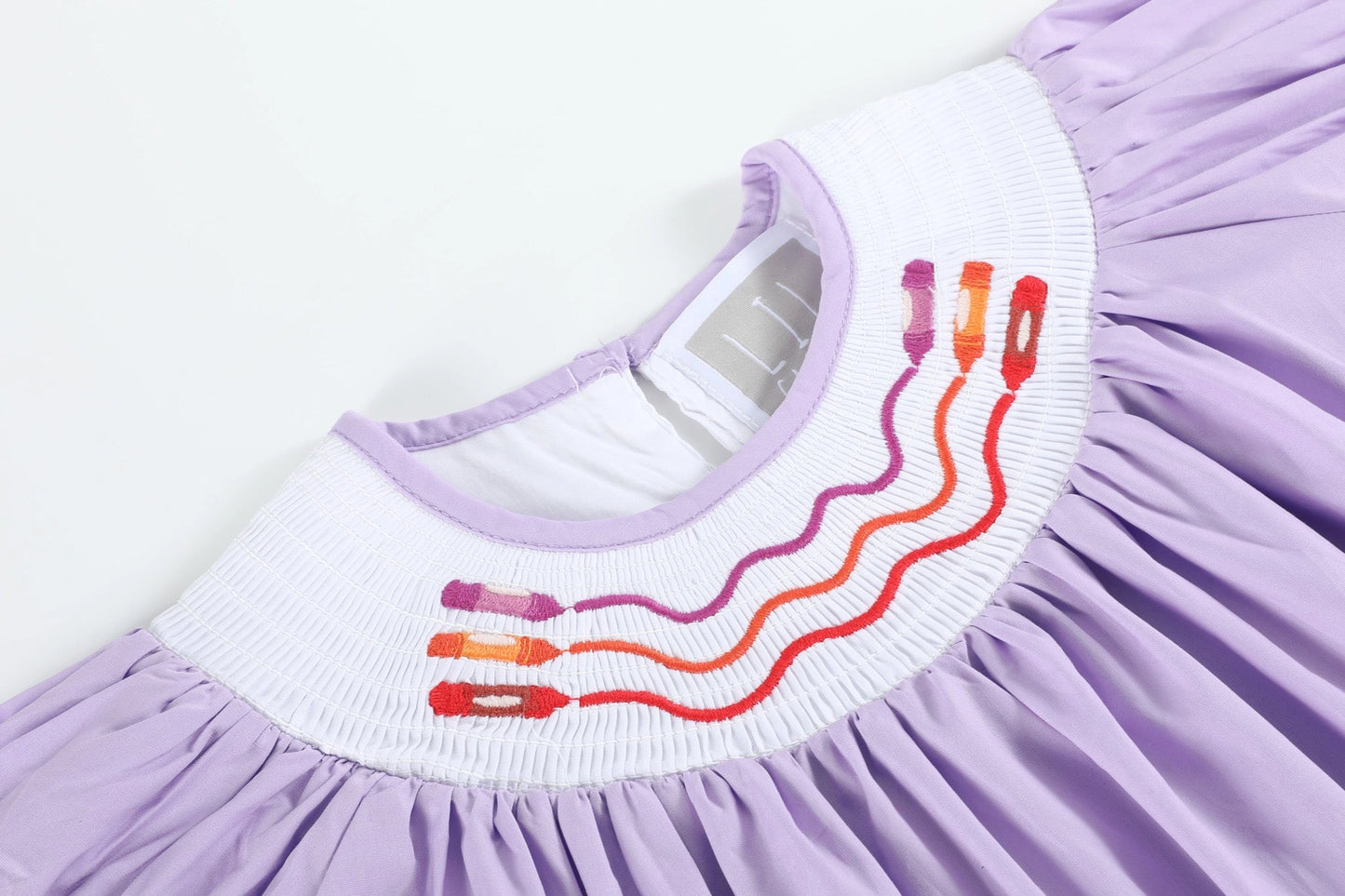 Purple Gingham Crayon Smocked School Bishop
