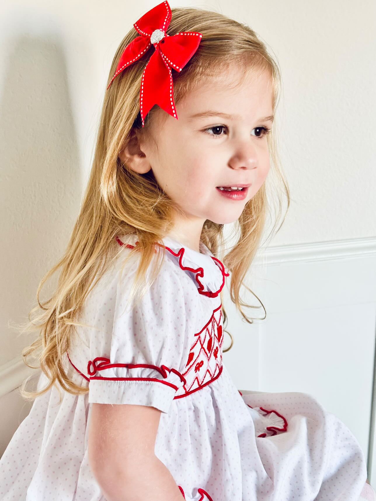 White Handsmocked Heart and Bow Dress