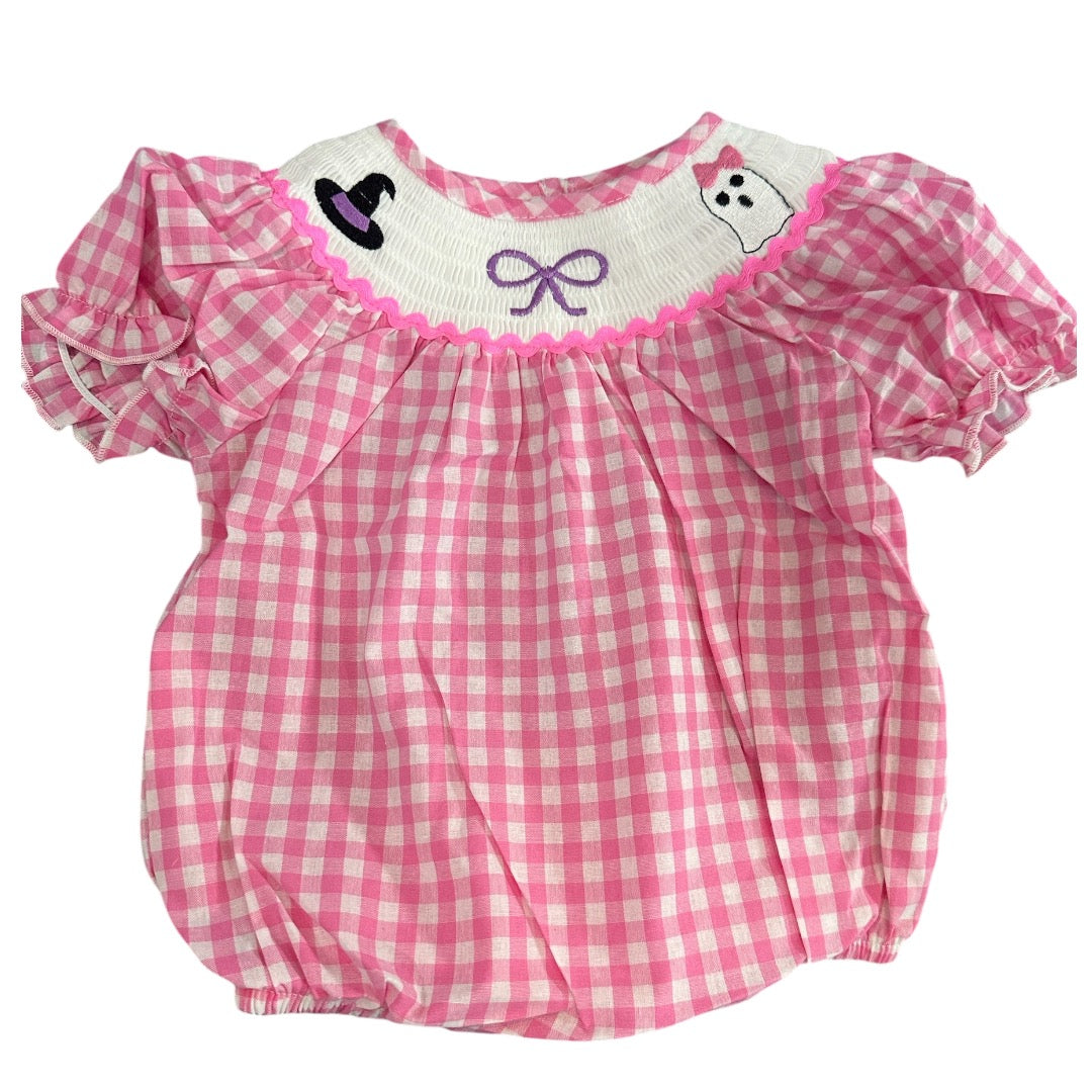 Boos and Bows Halloween Embroidery Bubbles Smocked Romper