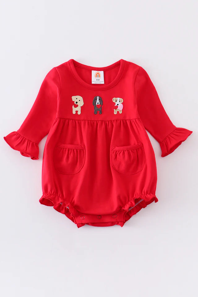 RED VALENTINE'S DAY DOG APPLIQUE BABY BUBBLE