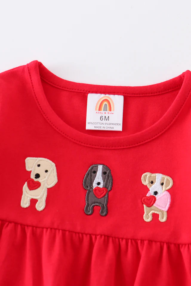 RED VALENTINE'S DAY DOG APPLIQUE BABY BUBBLE
