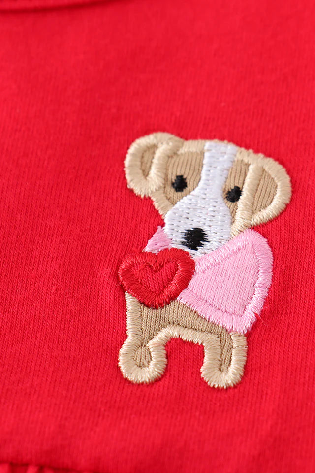 RED VALENTINE'S DAY DOG APPLIQUE BABY BUBBLE