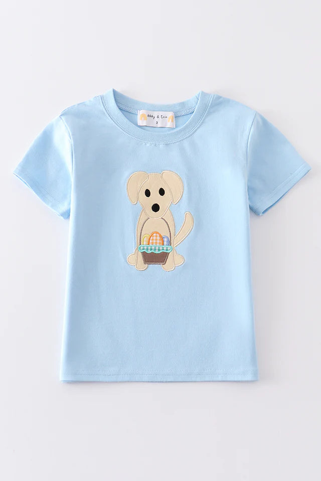 Easter Blue dog applique boy top