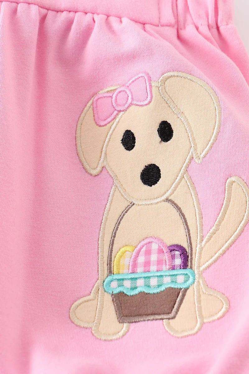 Pink Premium Easter Applique Dog Romper