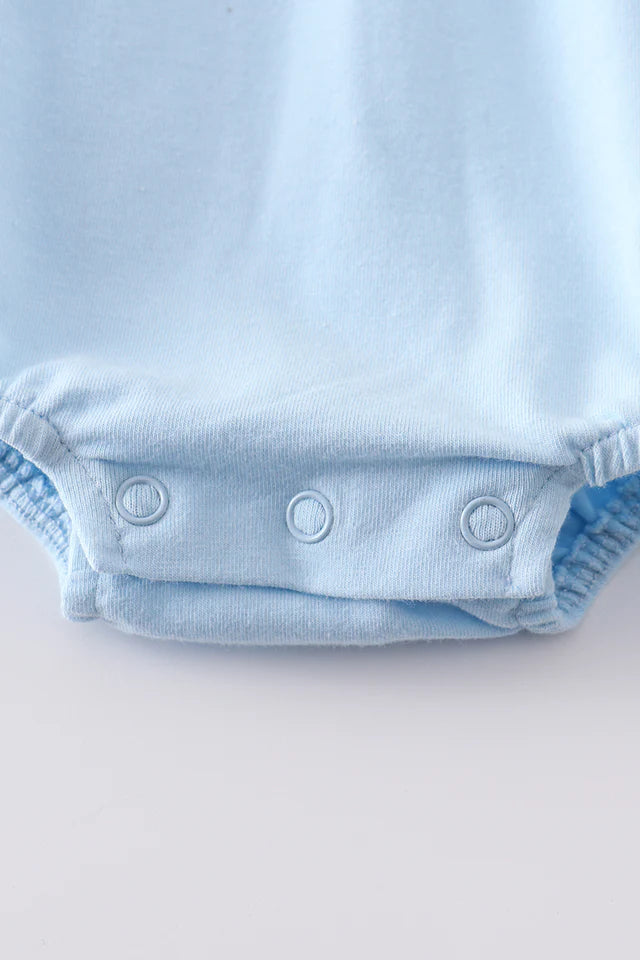 Blue easter cross embroidery ruffle girl bubble