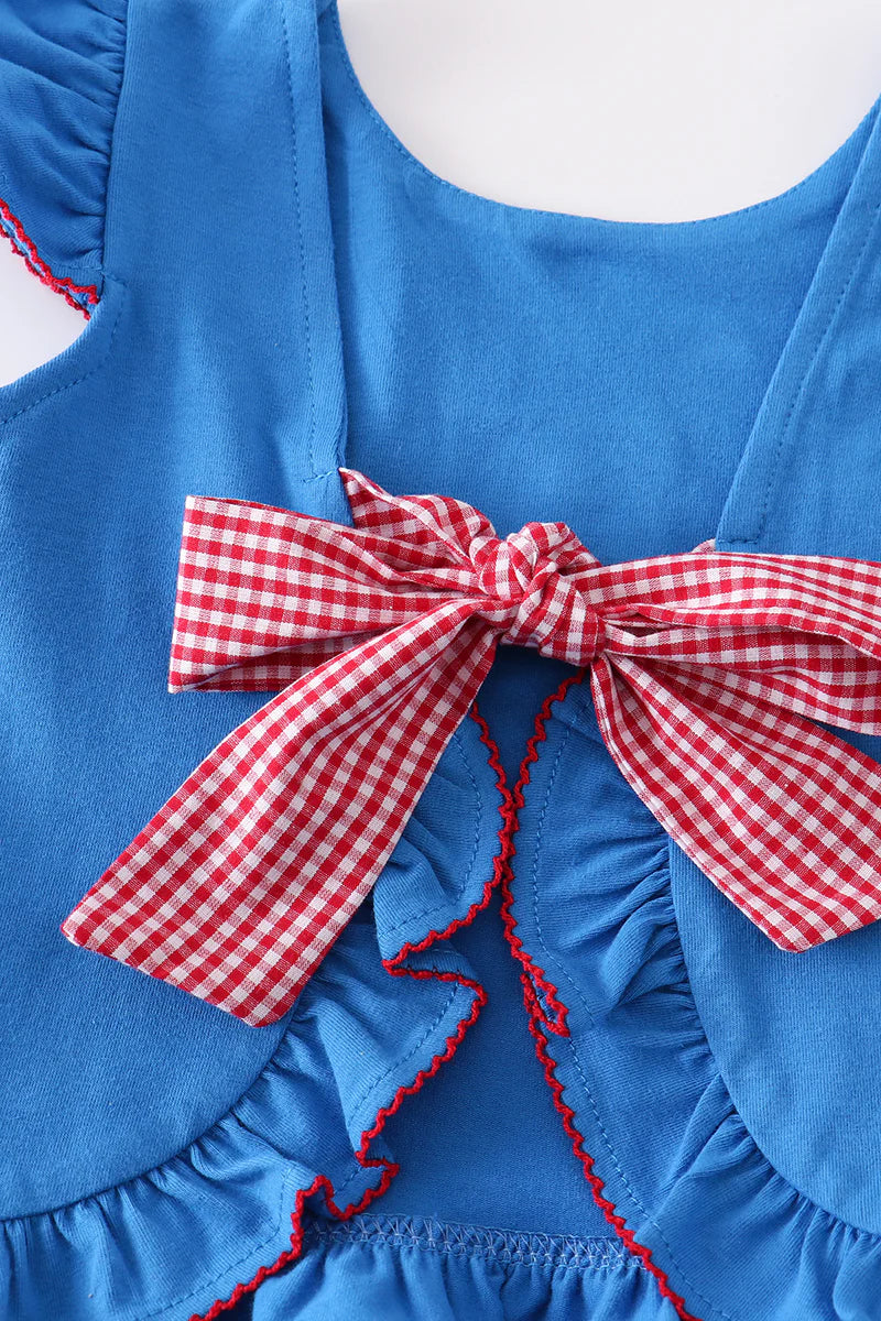 Blue Patriotic Flag Applique and seersucker ruffle bloomer set