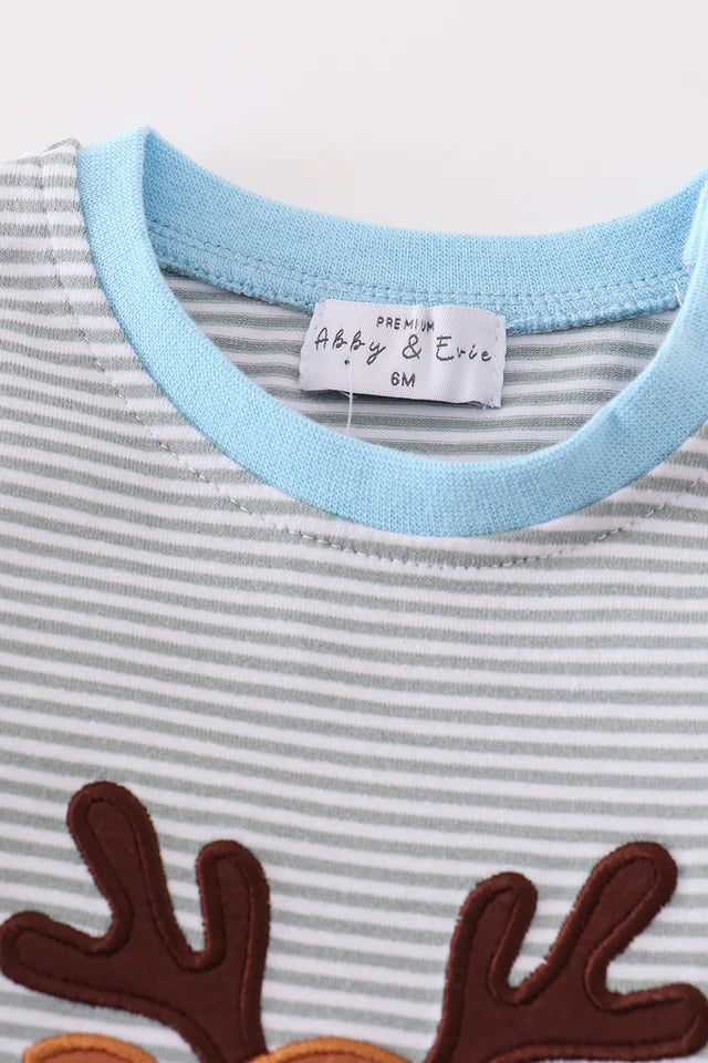 Premium stripe reindeer applique boy romper