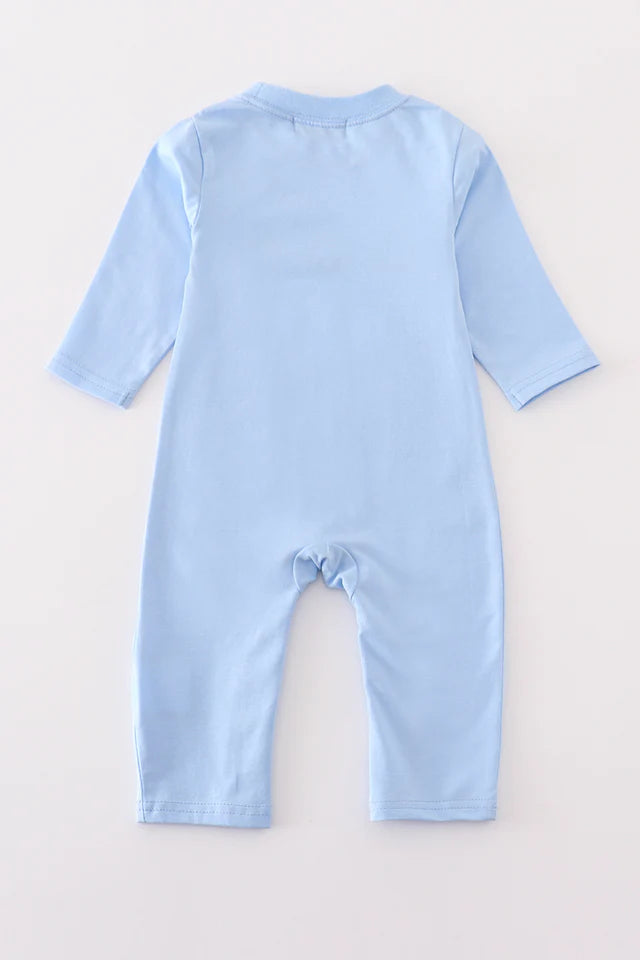 Premium blue vehicle applique boy romper