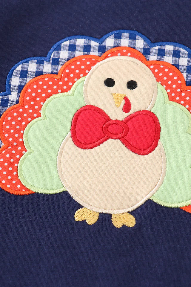 Premium Navy turkey applique boy top