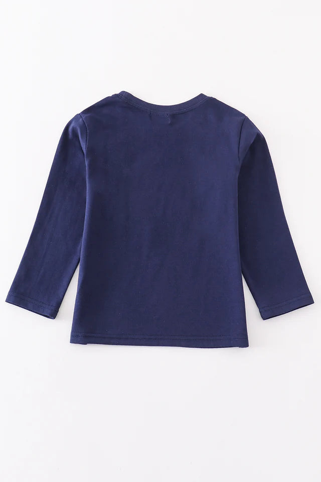 Premium Navy turkey applique boy top