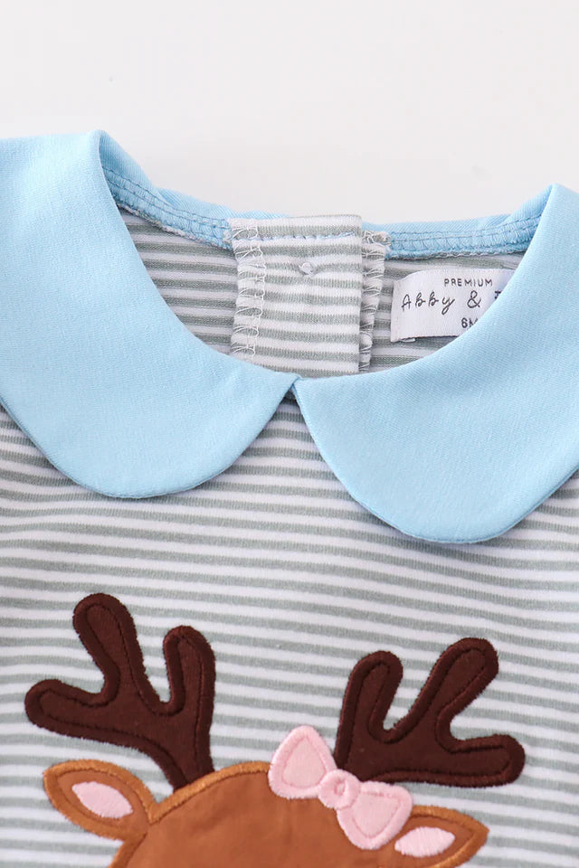 Premium stripe reindeer applique girl romper