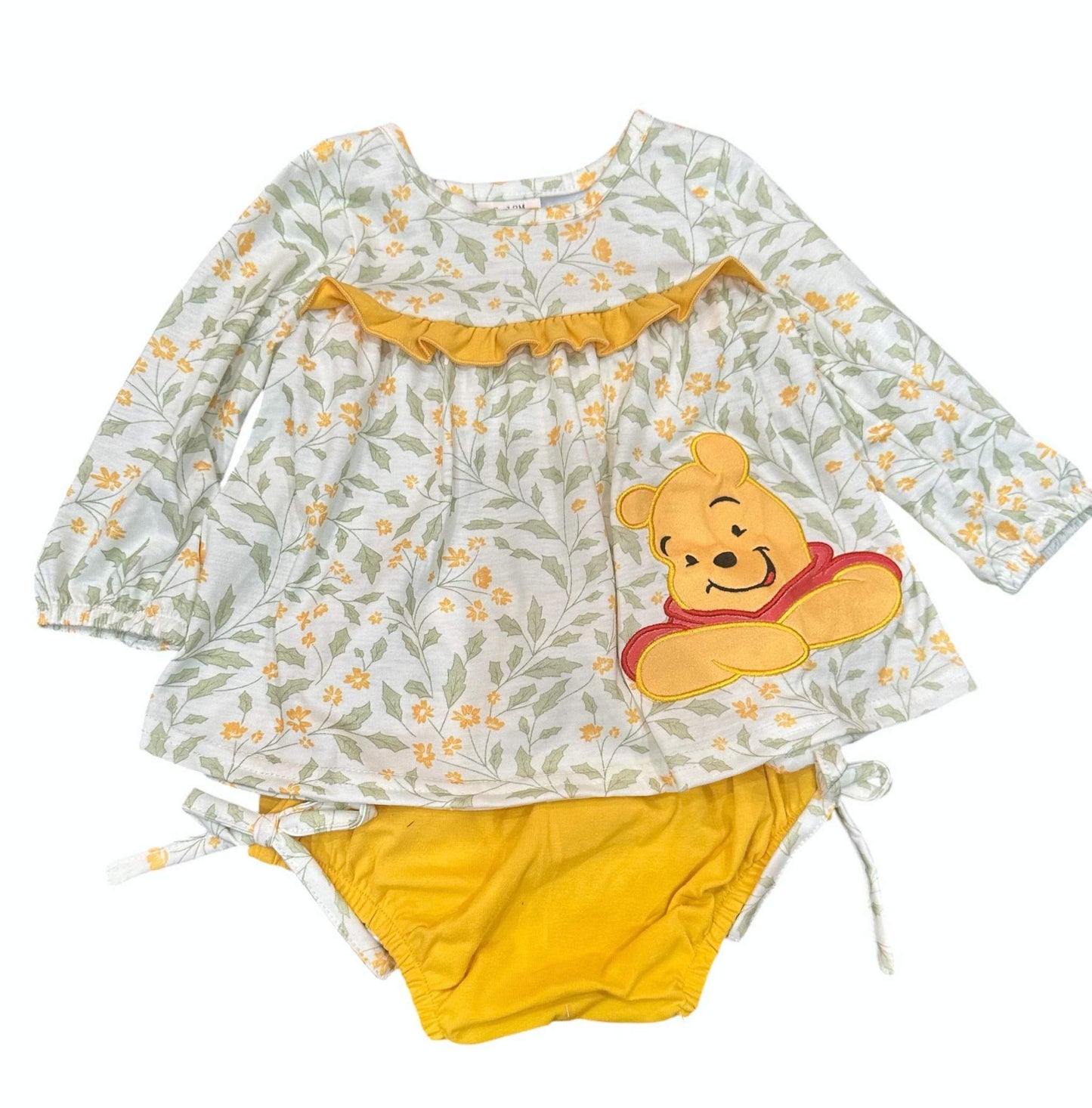 Girls bear applique cartoon Pooh bloomer set for baby girls