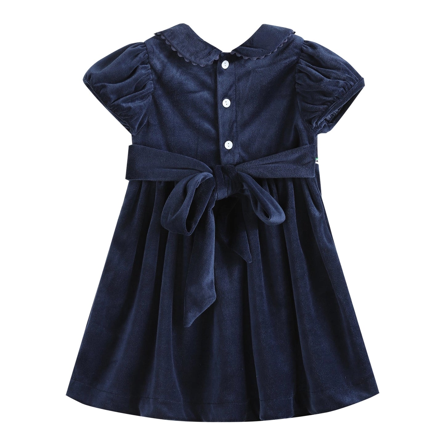Blue Velour Christmas Tree Smocked Dress