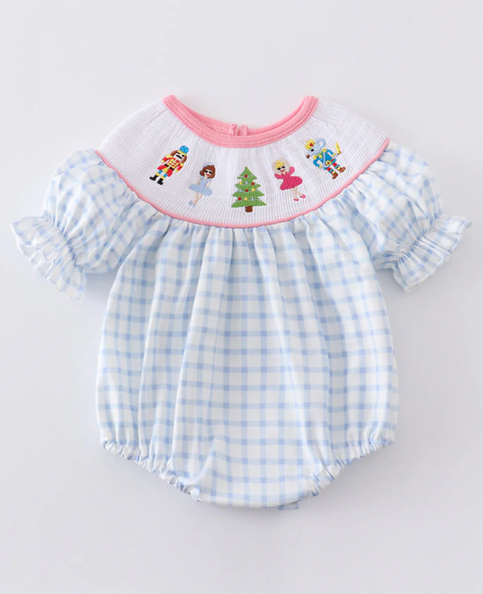 Blue Plaid Smocked Nutcracker Ballet Bubble