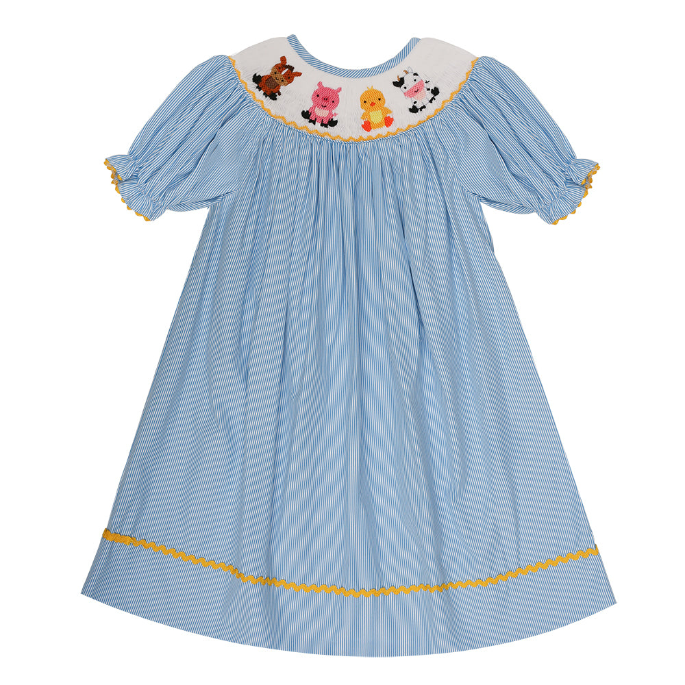 Animal hand smocked bishop dress