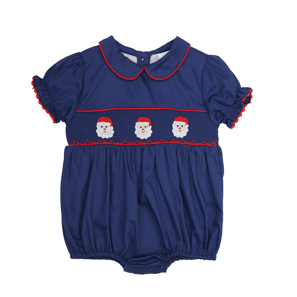 Christmas Santa Claus hand smocked girl bubble