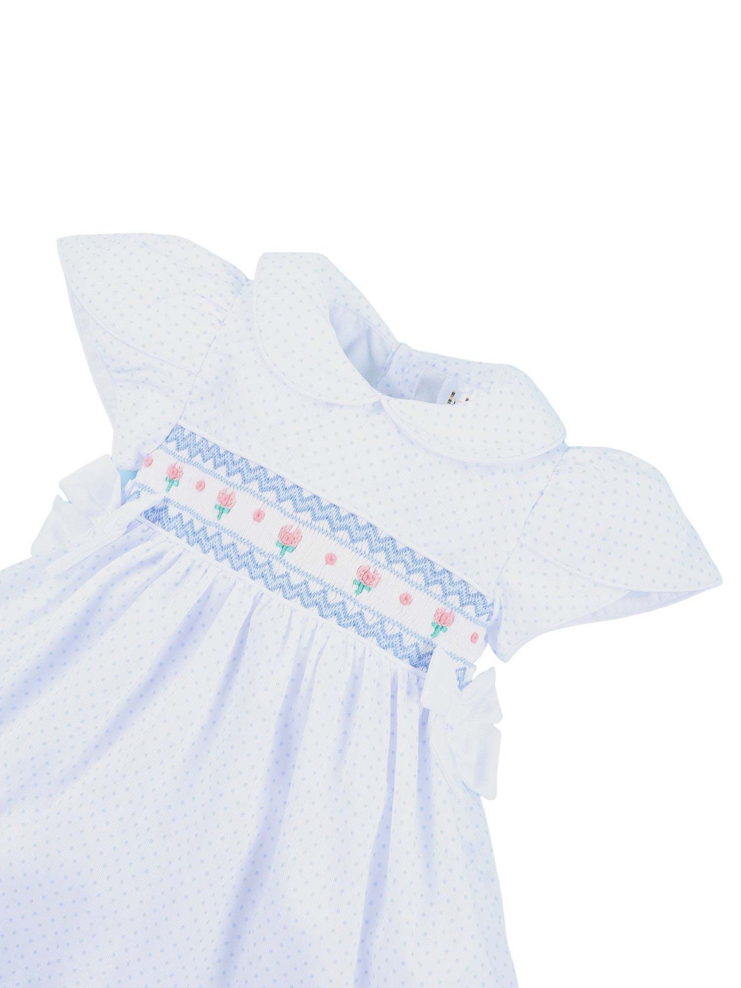 Floral and Polka Dot Hand Smocked Dress For Little Girl