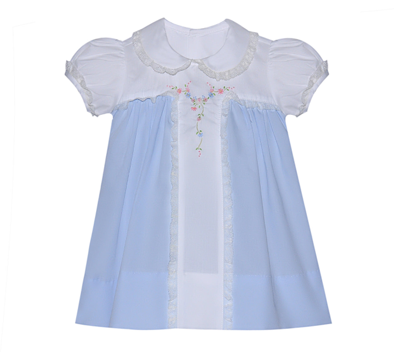 Sophia Blue Dress with Embroiderd florals and Lace