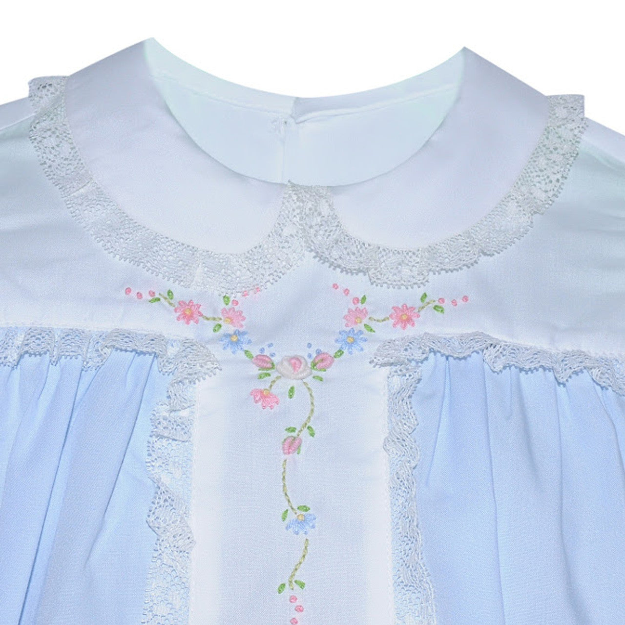 Sophia Blue Dress with Embroiderd florals and Lace