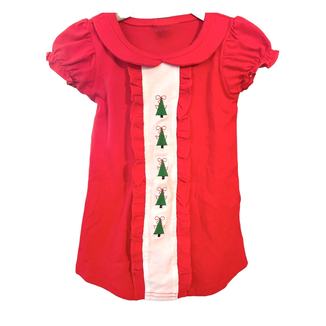 Christmas Tree Red Short Sleeve Embroidered Dress