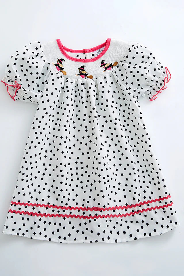 Polka dot witch smocked dress