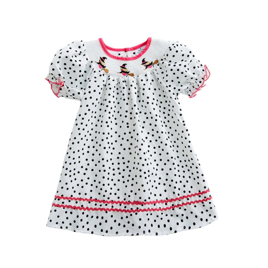 Polka dot witch smocked dress