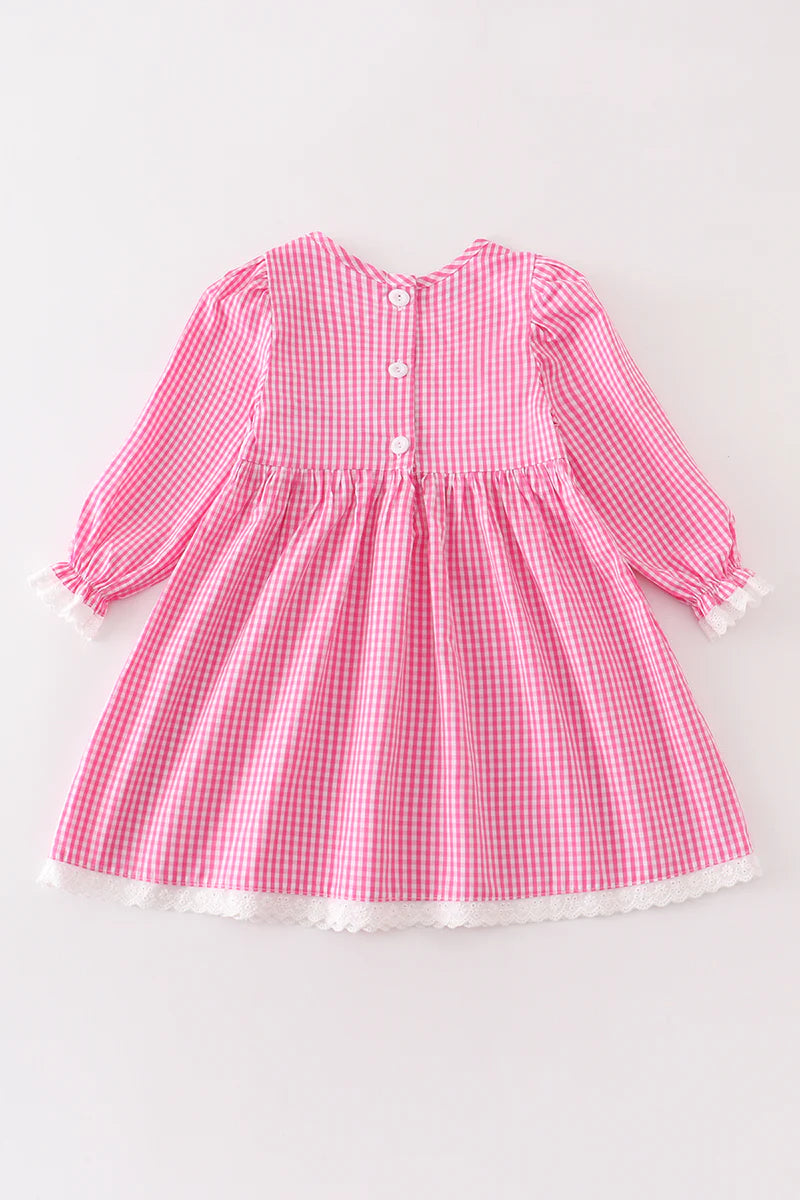 Pink Plaid Pumpkin Smocked Ruffle Dress