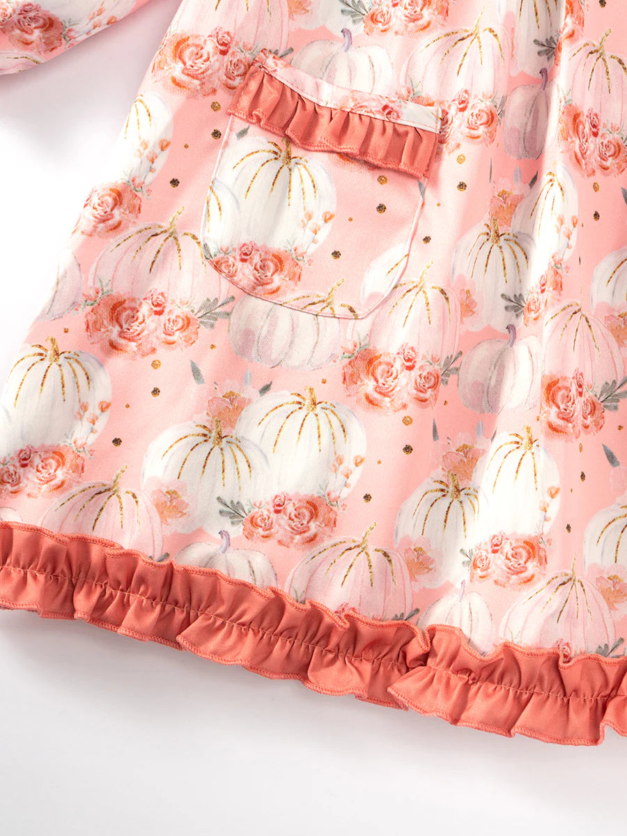 Coral And Pink Pumpkin and Turkey Smocked Dress