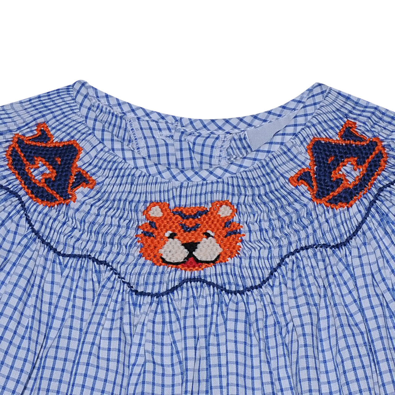 Navy/Orange Smocked Girl Bubble-Auburn