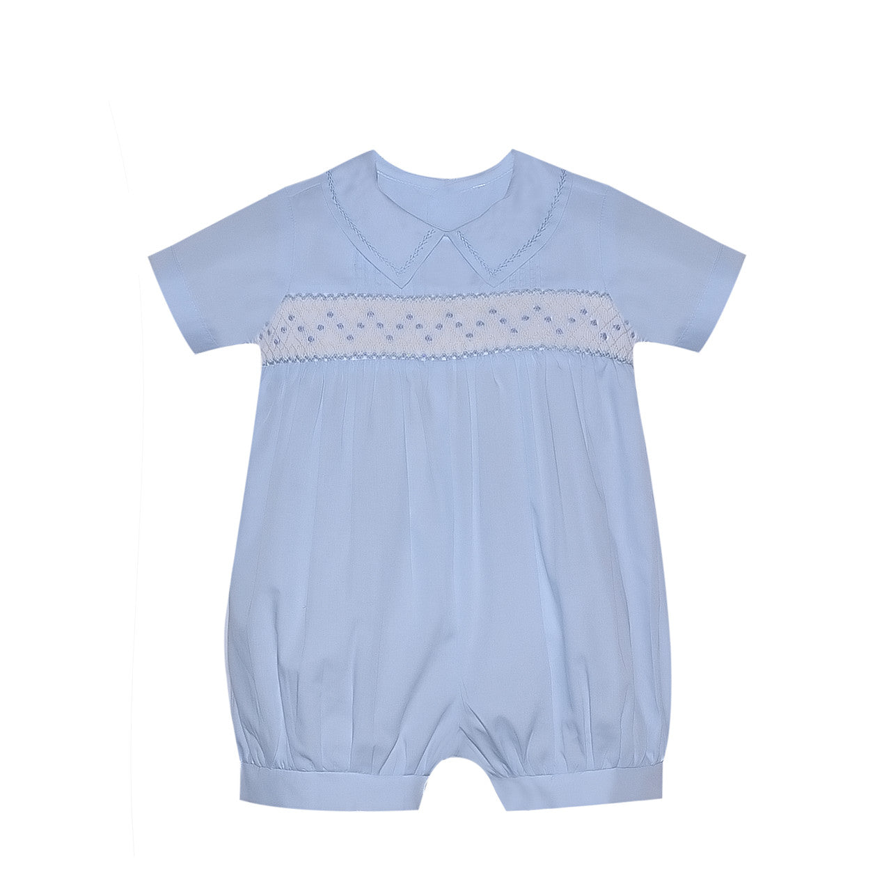 Finley Boy Romper-Blue w/ Blue Smocked