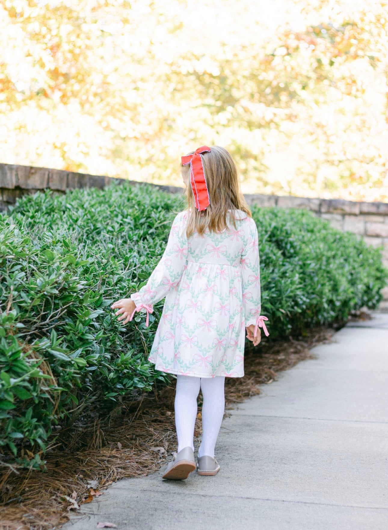 Girls Bow Embroidery Dress-Holly Days