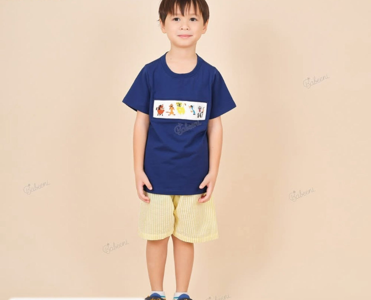 Lion hand smocked boy short set