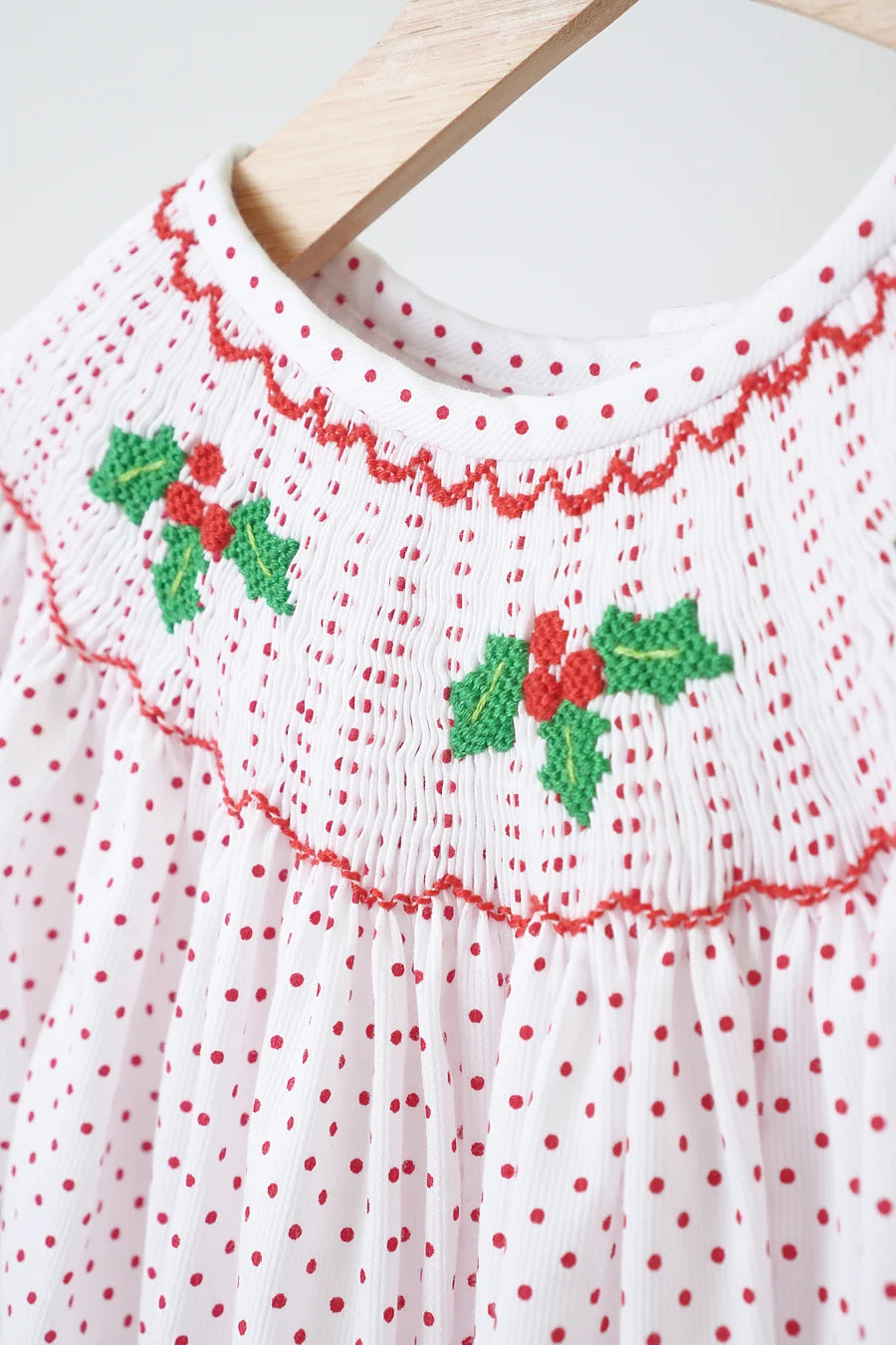 Christmas bishop hand smocked dot dress