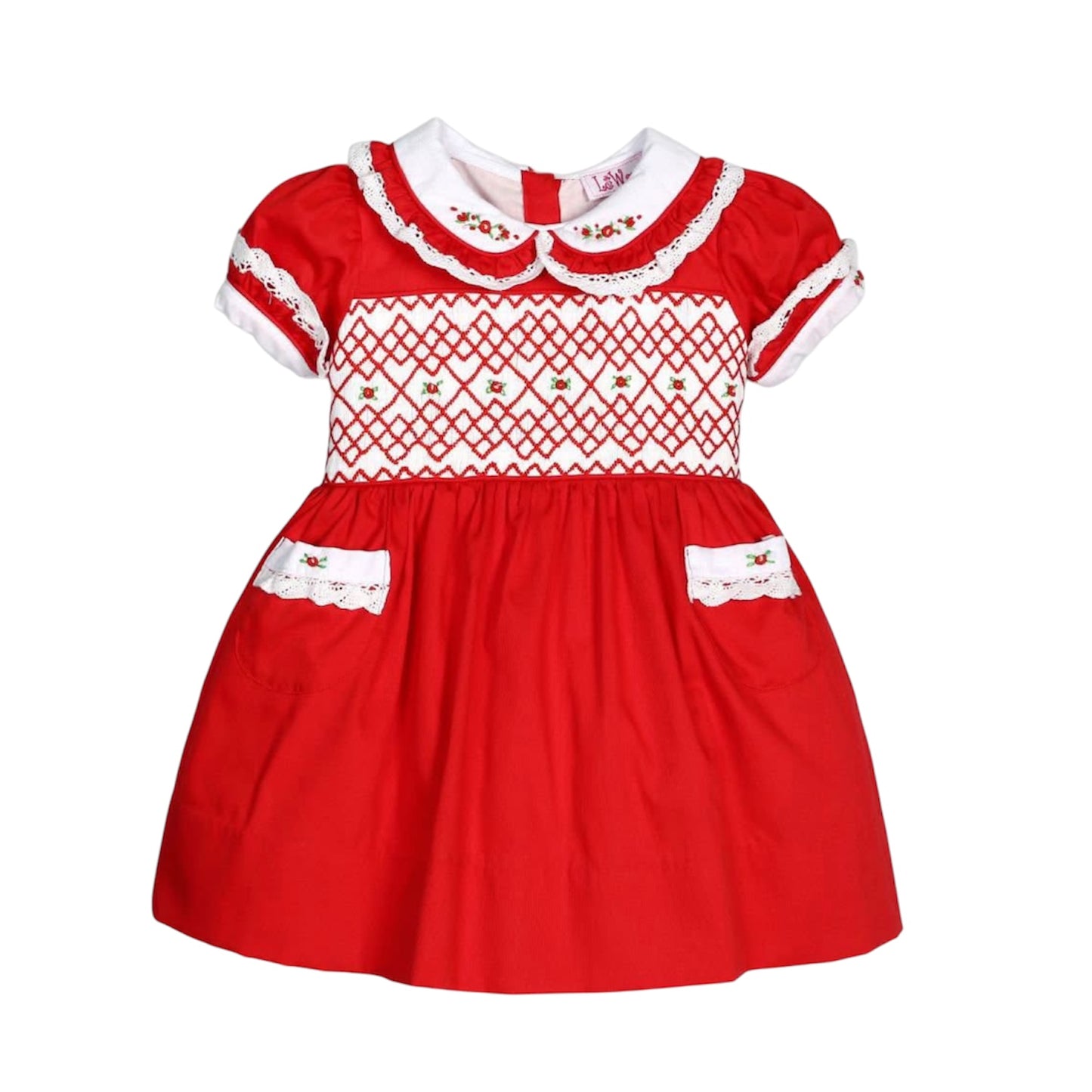 Red Hand smocked Heirloom Christmas Dress
