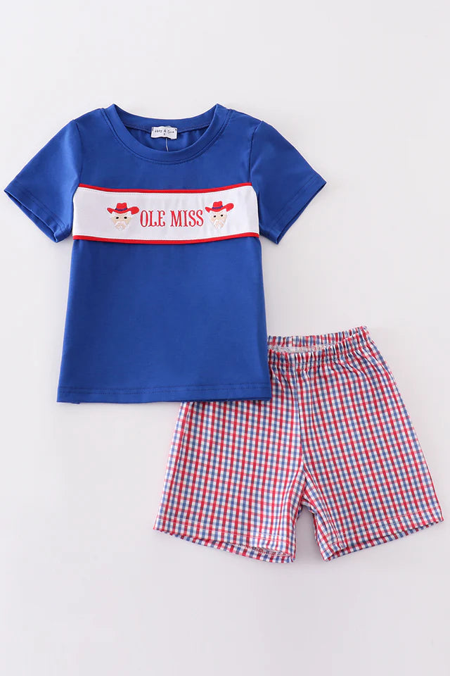 Red OLE MISS embroidery short set