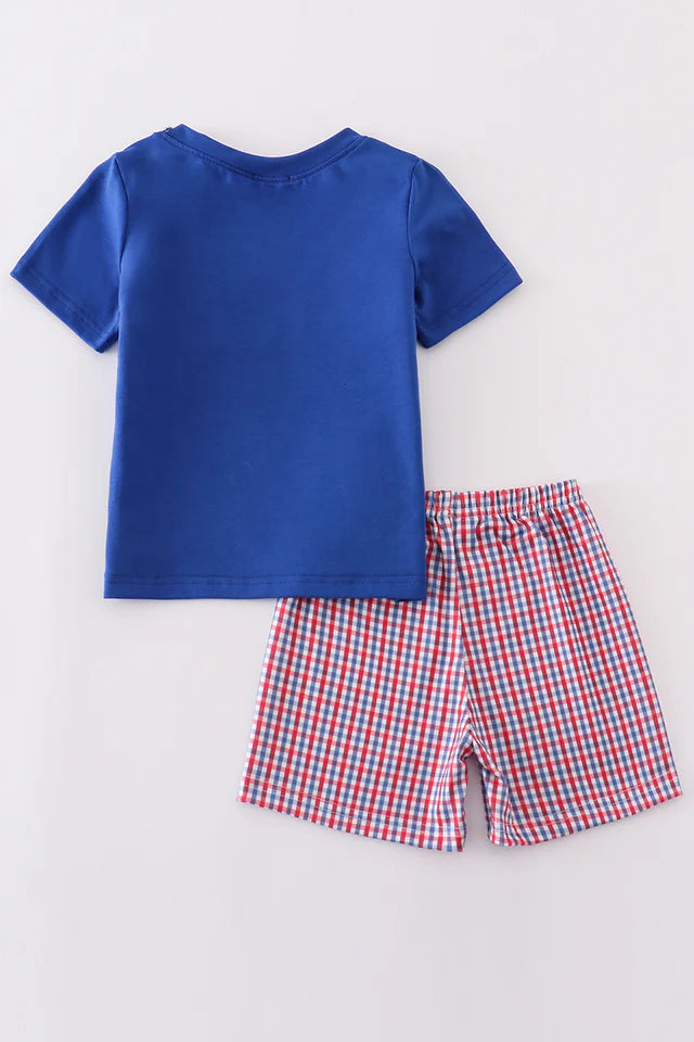 Red OLE MISS embroidery short set