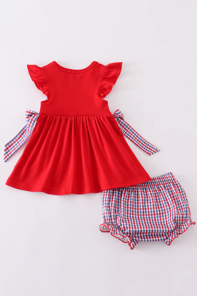 Red OLE MISS embroidery bloomer set with bows