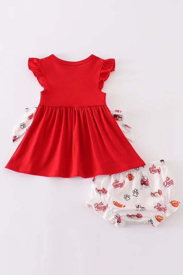 Red go dawgs embroidery bloomer game day print set