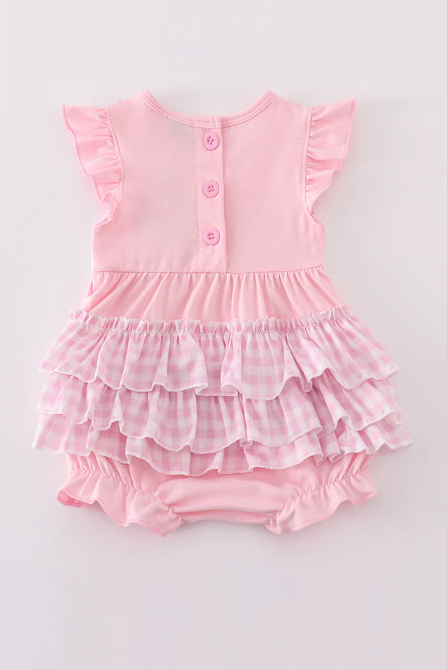 PINK EASTER CROSS EMBROIDERY SMOCKED GIRL BUBBLE