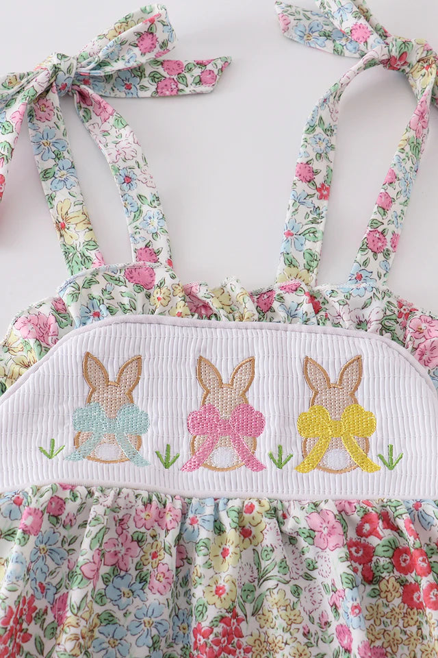 EASTER FLORAL PRINT BUNNY EMBROIDERY GIRL BUBBLE