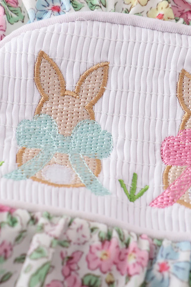 EASTER FLORAL PRINT BUNNY EMBROIDERY GIRL BUBBLE