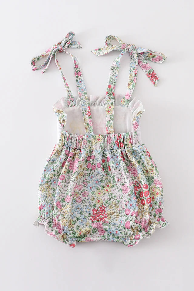 EASTER FLORAL PRINT BUNNY EMBROIDERY GIRL BUBBLE