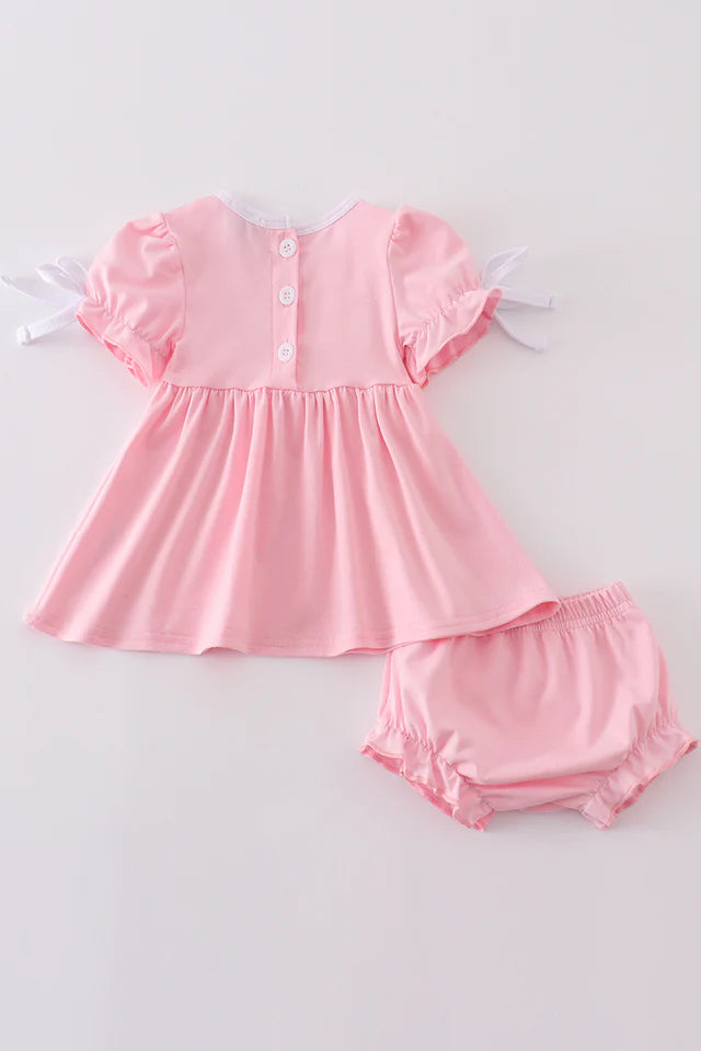 PINK EASTER CROSS EMBROIDERY GIRL BLOOMER SET