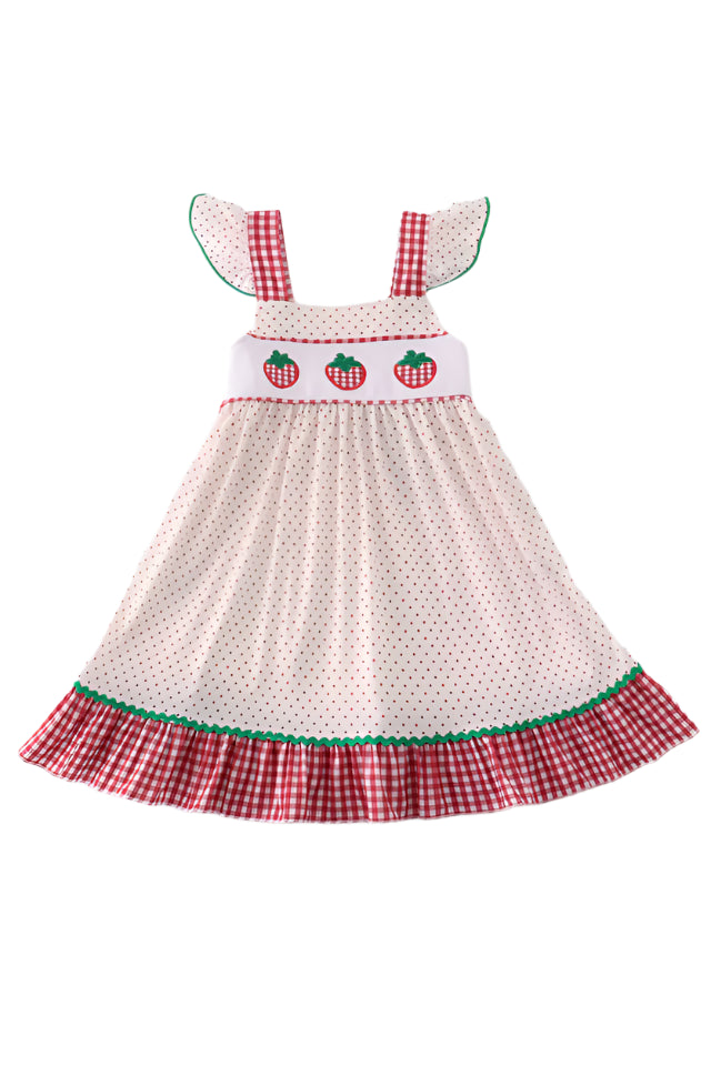 RED DOT STRAWBERRY EMBROIDERY GIRL DRESS