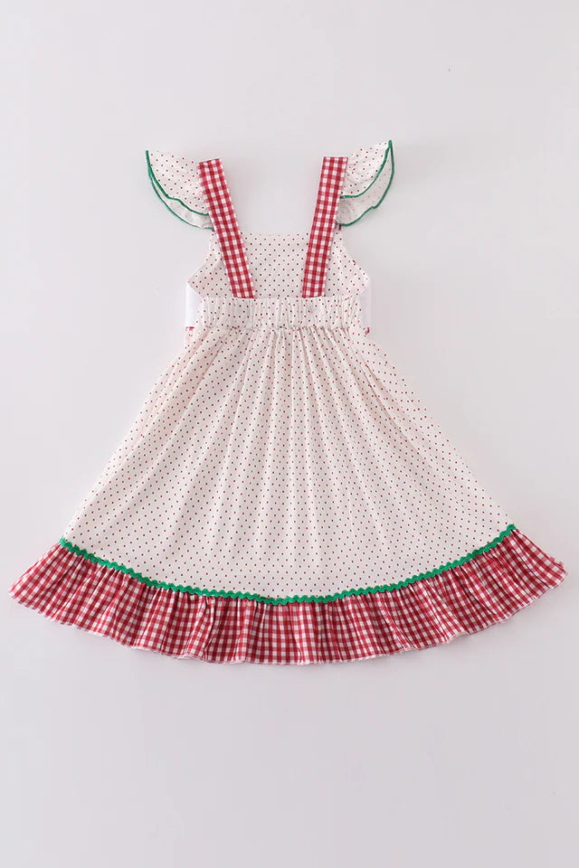 RED DOT STRAWBERRY EMBROIDERY GIRL DRESS