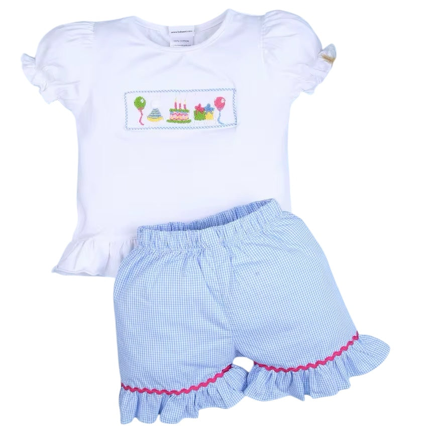 Hand smocked birthday girl short set