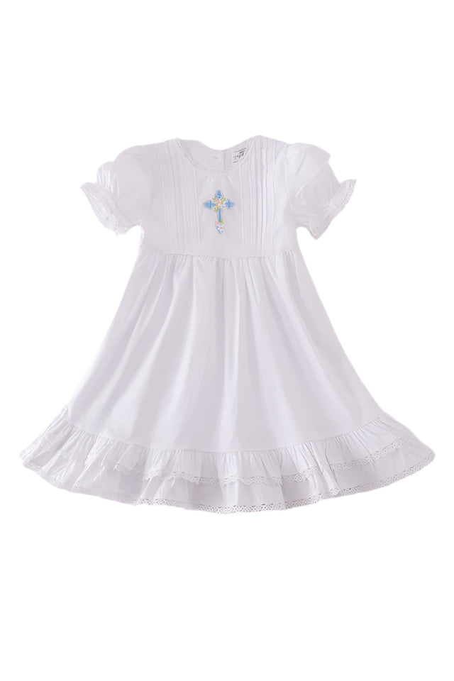 PREMIUM CROSS EMBROIDERY RUFFLE DRESS