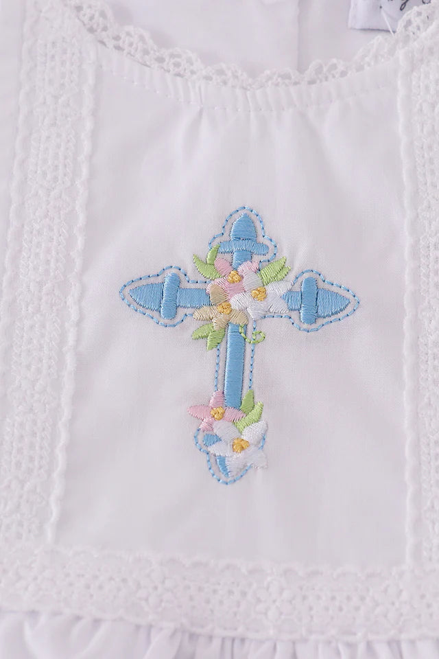 PREMIUM CROSS EMBROIDERY RUFFLE DRESS